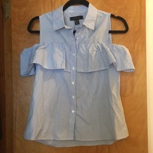 Very cute off the shoulder button up shirt!